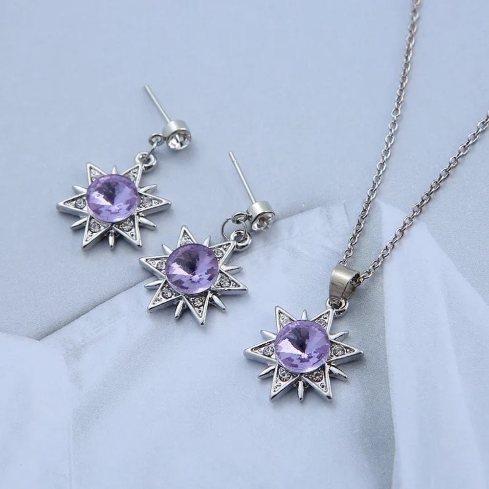 *SUNNIVA* 3-Pc Silver x Purple Star Fashion Jewelry Set